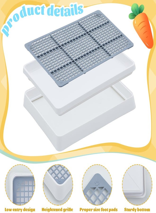 Uiifan صندوق فضلات كبير للأرانب والخنازير الغينية من Uiifan، مقاس 15 × 12.1 × 2.55 بوصة، مرحاض للحيوانات الأليفة الصغيرة، صينية فراش مستطيلة للأرانب، قفص النمس (أبيض وأزرق) - Image 4